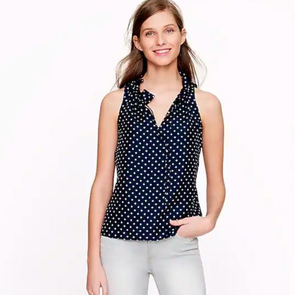 Jcrew Polka-dot ruffle top size 6 100% silk